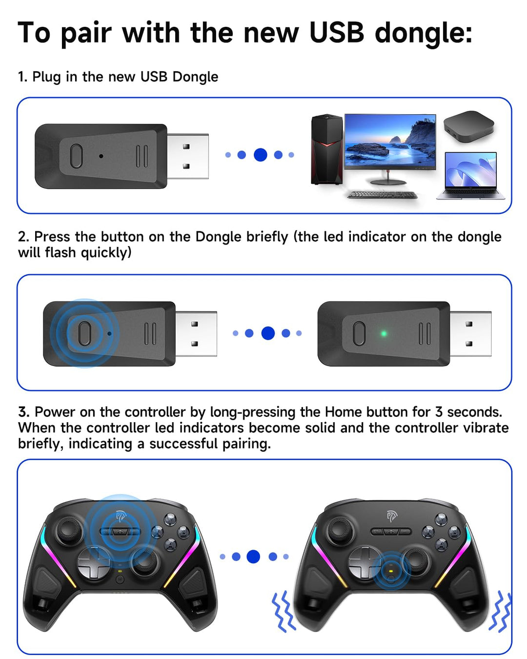 EasySMX Wireless Empfänger Receiver Dongle ESM D10 Wireless Controller