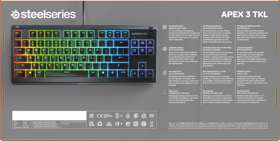 SteelSeries Apex 3 TKL - RGB Gaming-Tastatur - Kompakter Tenkeyless-Formfaktor - 8-Zonen-RGB-Beleuch