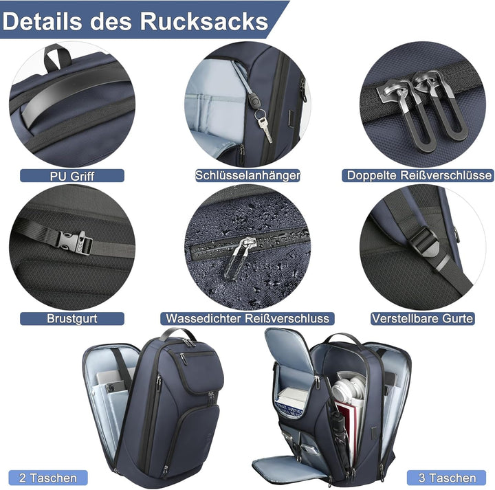 Rucksack Herren Gross 30L Laptop Rucksack 17,3 zoll Business Rucksack Wasserdicht Reiserucksack mit