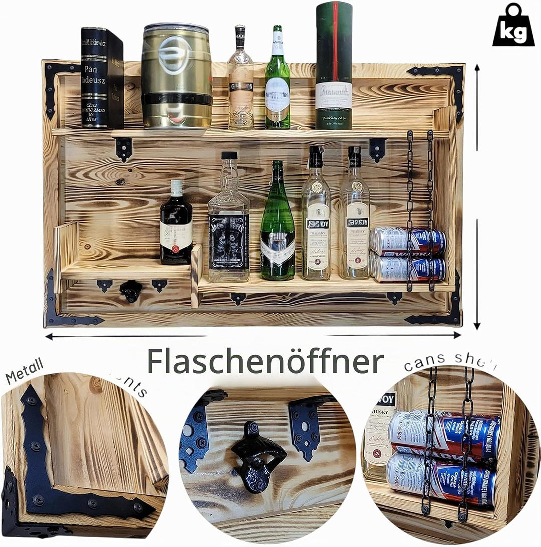 Holzregal Hausbar zum Hängen - Handgemacht Rustikale Stil Wand Bar Flaschenregal Holz - Weinbar Rega