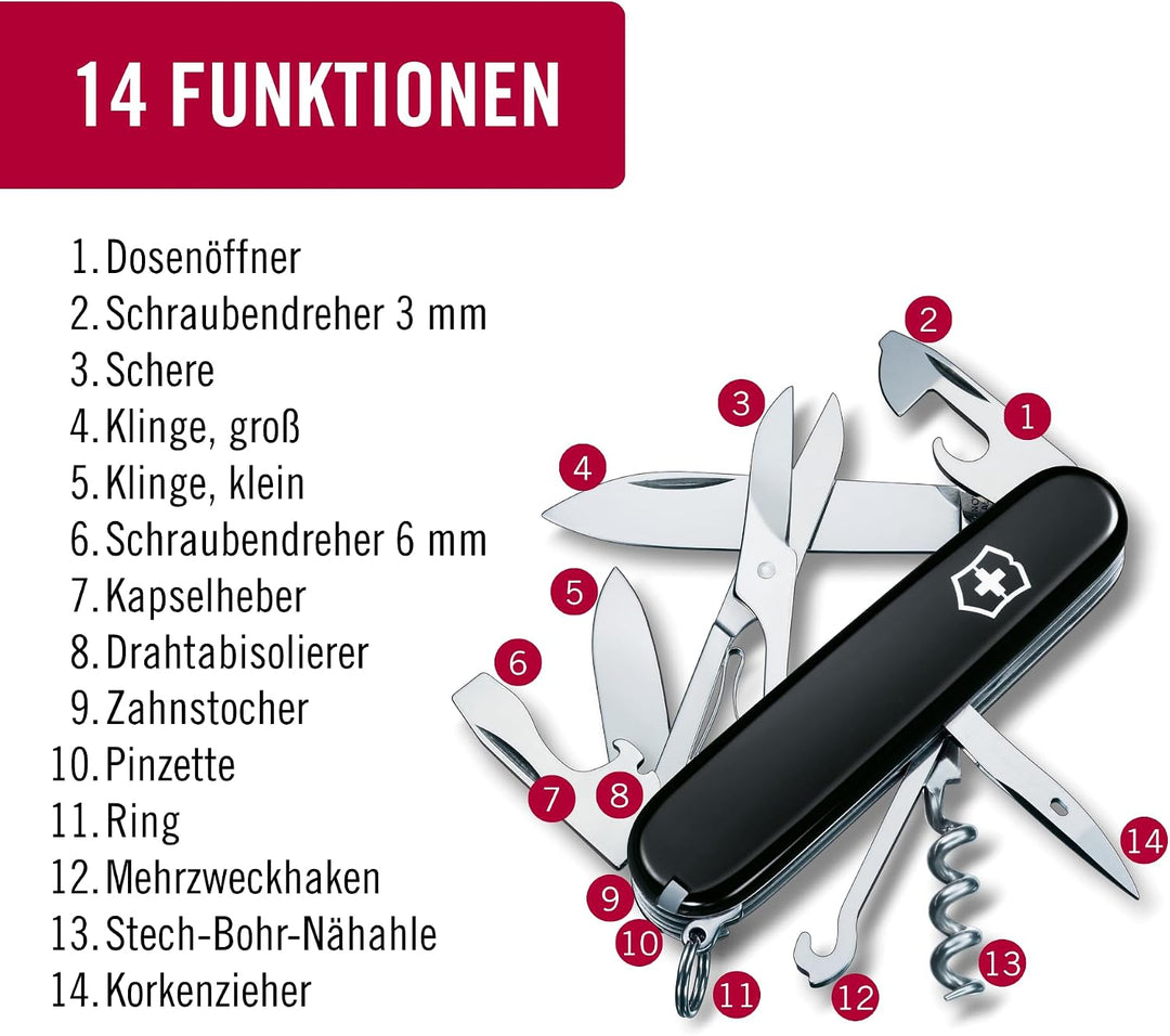 Victorinox Taschenmesser Climber (14 Funktionen, grosse Klinge, Kapselheber) 91mm Schwarz, Schwarz