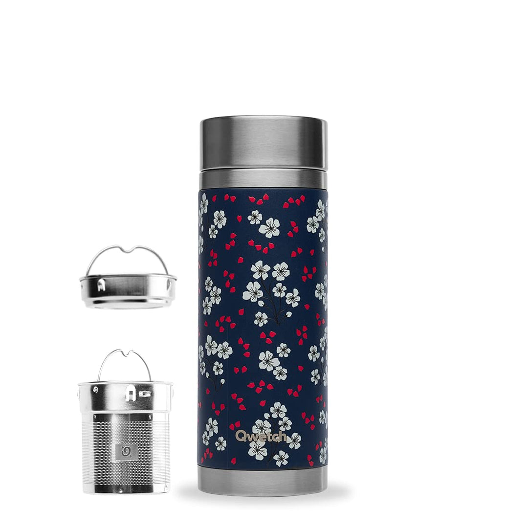 Qwetch - Teekanne mit Thermoskanne – Hanami blau 400 ml – Infuserflasche Nomade Edelstahl – 5 Stunde