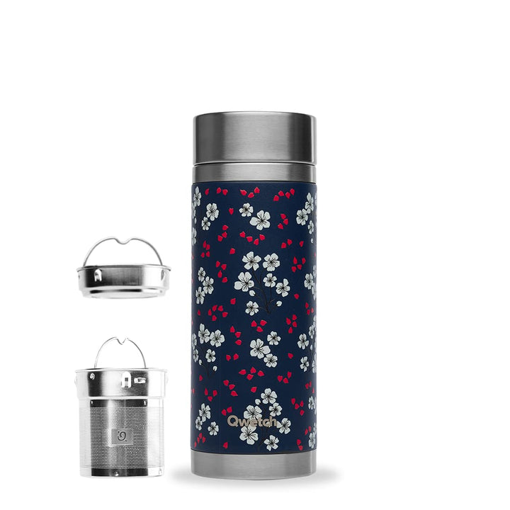 Qwetch - Teekanne mit Thermoskanne – Hanami blau 400 ml – Infuserflasche Nomade Edelstahl – 5 Stunde