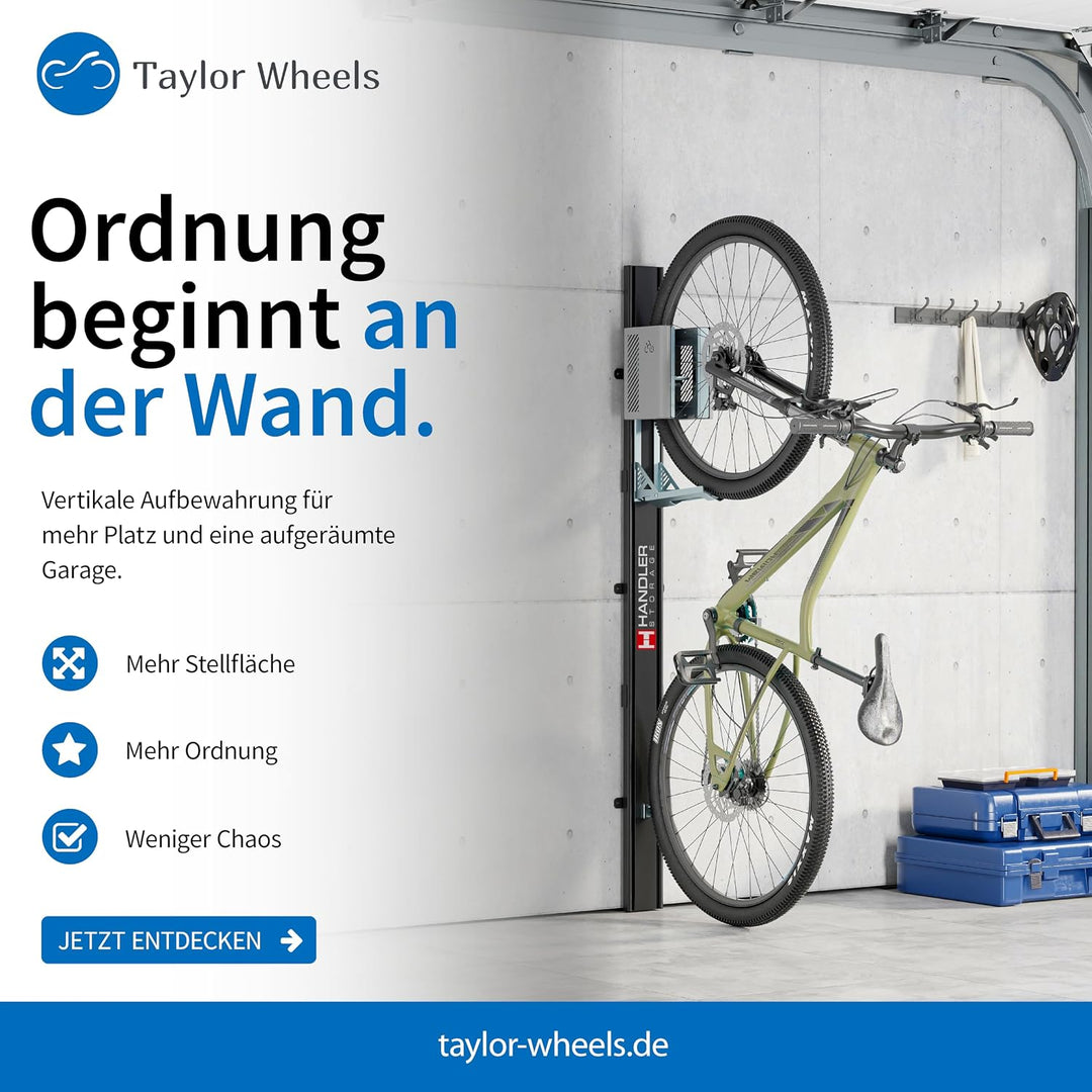 HANDLER Storage Fahrradlift 2ER-SET, Vertikale Wandhalterung in grau für E-Bikes &amp; Fahrräder bis 32k