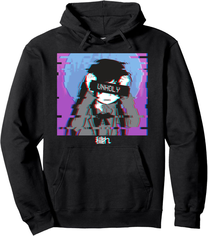 Sad Anime Girl Japanese Vaporwave Aesthetic Unholy Pullover Hoodie