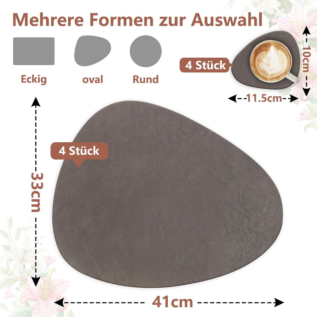 HELI MIAO 4er Set Tischset aus Leder-Imitat，Platzsets abwaschbar und wasserdicht，Platzdeckchen Leder