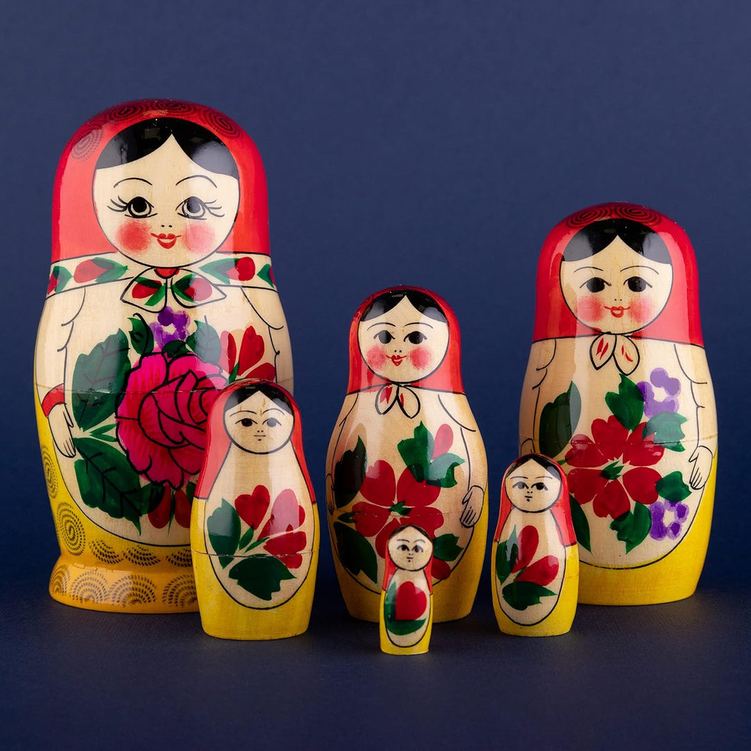 Heka Naturals Russische Matroschka-Puppen, 6 traditionelle Matroschkas Klassisch Semyonov Rot, | Bab