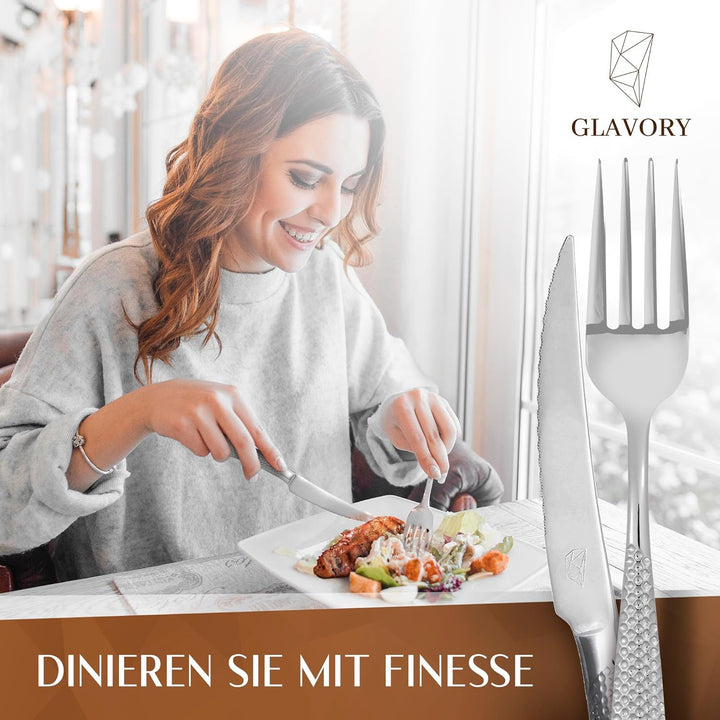 Glavory Aurora - Besteck Set Silber gestanzt - Besteck für 6 Personen 30teilig - rostfreier 18/8 Ede