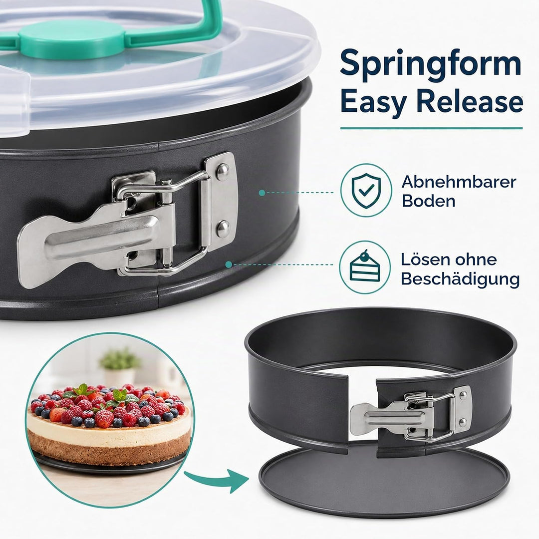 FARYODI Kuchenform Rund, Springform 28 cm rund aus Karbonstahl mit Granitbeschichtung, Backform mit