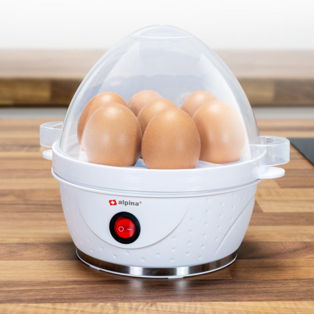 alpina Elektrischer Eierkocher – Eierkocher für 7 Eier – inkl. Messbecher, Eierständer und Eierstech