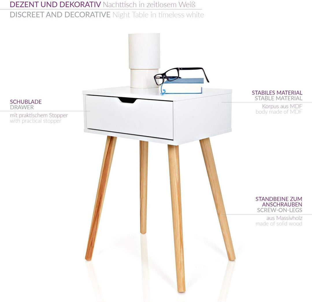 Furniture for Friends Möbelfreude Doluna Nachtkonsole Tjark Nachttisch mit Schublade | Weiss mit Hol