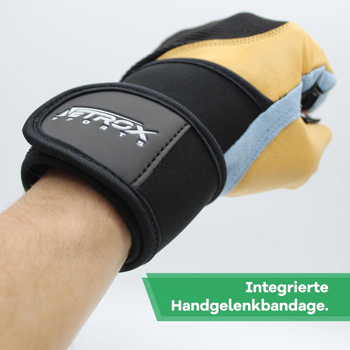 NetroxSports - Leder Trainingshandschuhe mit 40cm Handgelenkbandage für Krafttraining Kraftsport - F