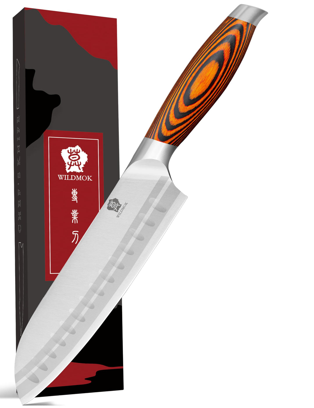 WILDMOK 18cm Santoku Messer Asiatischer Art, Santokumesser, Deutsch Edelstahl Küchenmesser mit ergon