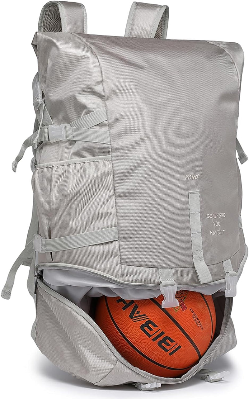 KONO Basketball-Rucksack, grosse Sporttasche mit unterem Ballfach, Ausrüstungstasche für Fussball, V