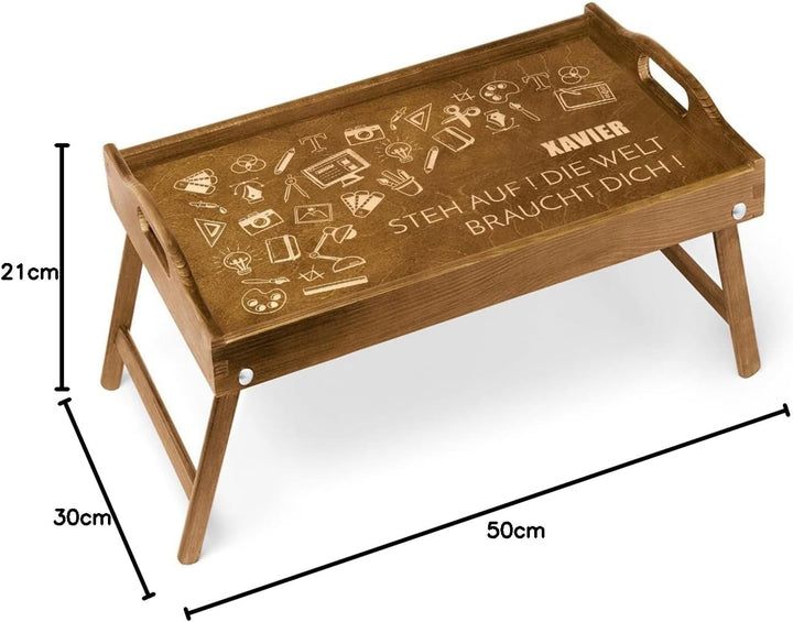 Maverton Serviertablage mit Gravur - personalisiert - Sofatablett mit Griffen - klappbar - mit erhöh