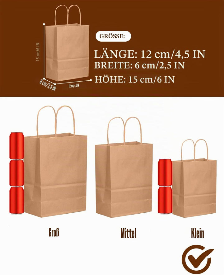 Gcardist 600 Stück Braun Geschenk Taschen mit Griffen Bulk8.3"x 6"x 3.15" Zoll kleine Grösse Kraftpa