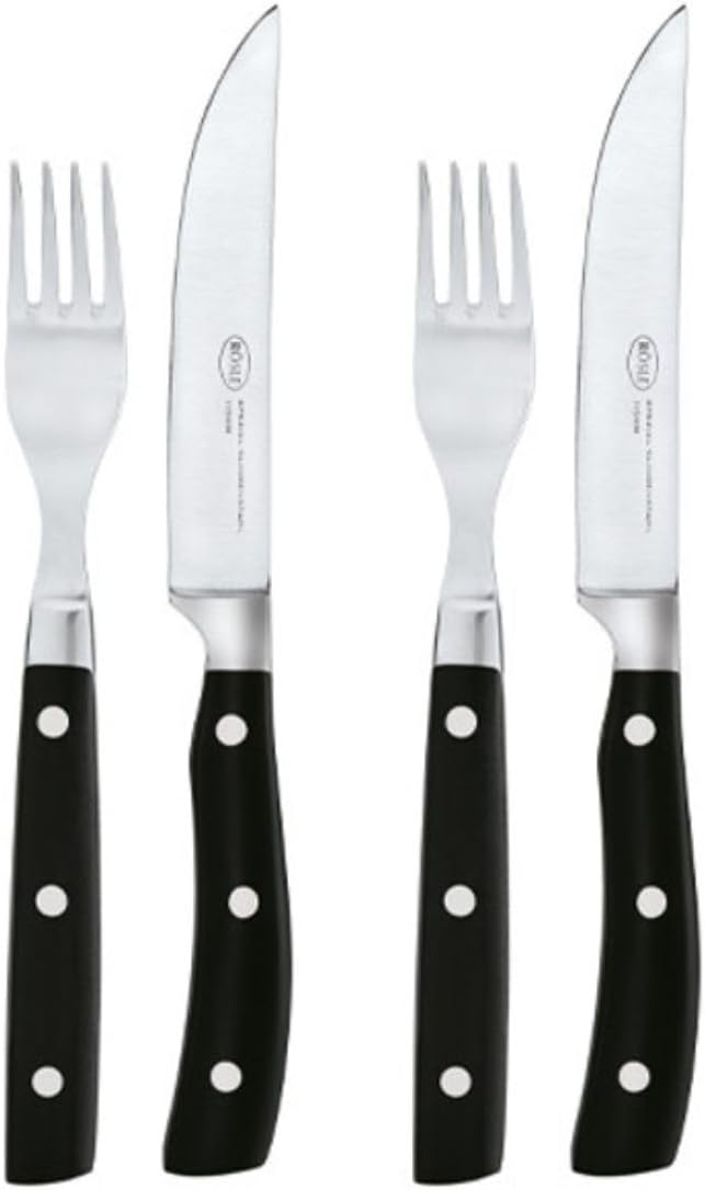 RÖSLE Steakbesteck 4-tlg., Hochwertige Steakmesser mit scharf geschliffener Klinge aus Klingenspezia
