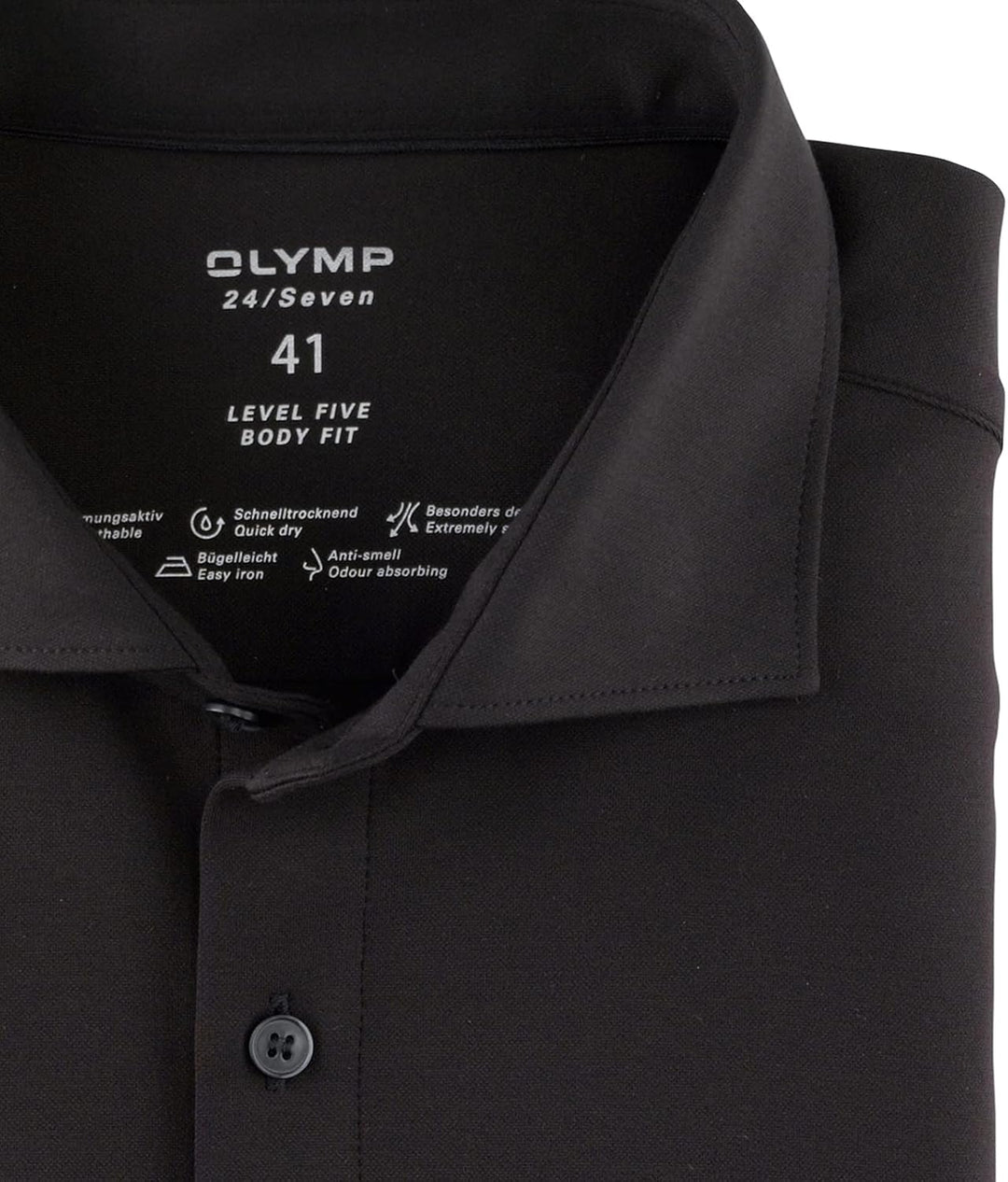 OLYMP Herren Businesshemd Level Five 24/Seven,Einfarbig,Body fit,Kent-Kragen 45 Schwarz 68, 45 Schwa