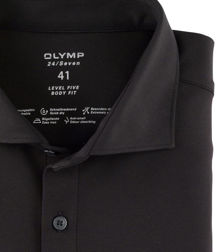 OLYMP Herren Businesshemd Level Five 24/Seven,Einfarbig,Body fit,Kent-Kragen 45 Schwarz 68, 45 Schwa