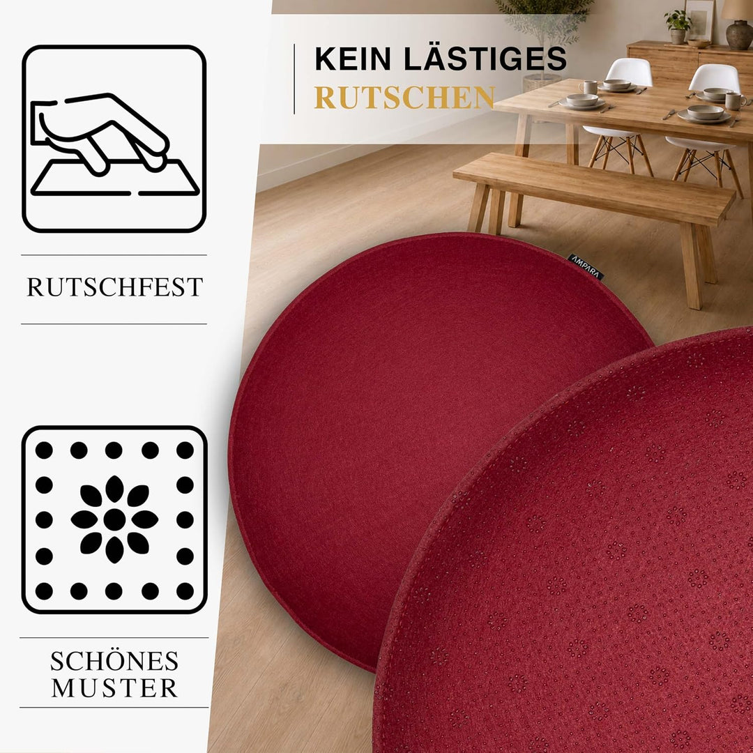 4er Set - Edle Stuhlkissen rund 40cm - rutschfest & gemütlich, Stuhlauflage rund aus Filz, rot, Rot