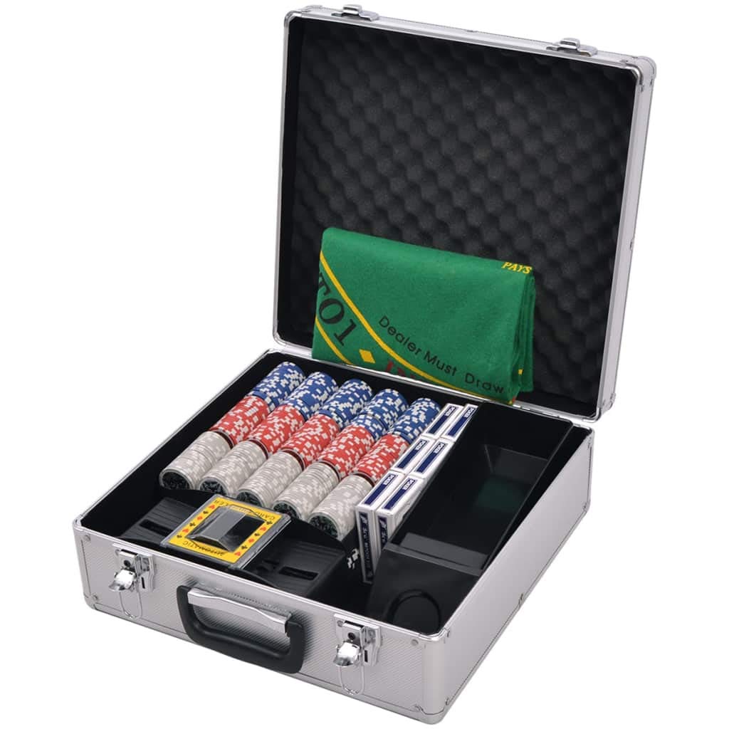 Kombiniertes Poker/Blackjack Set mit 600 Laserchips Pokerset Aluminiumkoffer Mehrfarbig 38 x 36 x 15