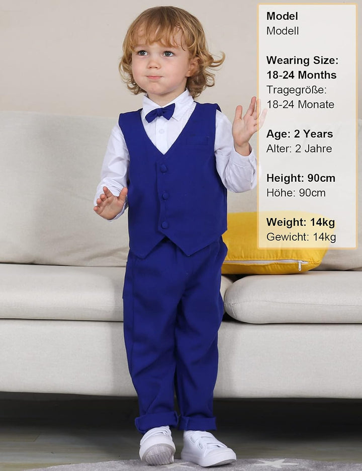 Jungen Gentleman Smoking Anzug Langarm Hemd + Weste + Hosen + Krawatte für Festlich Taufe Hochzeit,