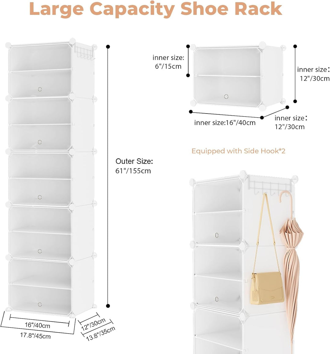 Schuhregal, Schuhschrank Organizer 10 Ebenen, Schuhschrank Schmal Schuhaufbewahrung für 20-22 Paar,
