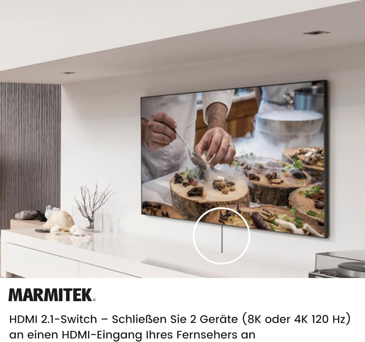 HDMI 2.1 Switch - Marmitek AS28 - 8K HDMI switch - 4K 120Hz - HDR - 2 ein / 1 aus - HDMI Switch 4K 1