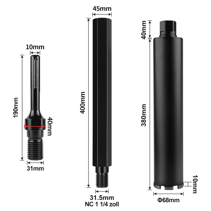 CPROSP 1¼" UNC Diamantbohrkrone 68mm mit Kernbohrer Verlängerung 400mm und SDS PLUS Adapter, Kernboh