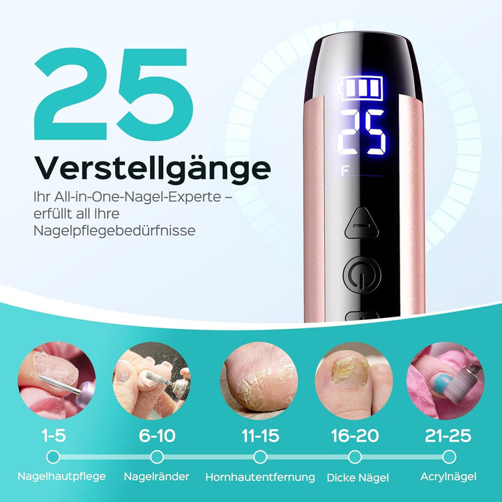 COSLUS C51 Kabellos Tragbar Elektrischer Nagelfräser: Elektrische Nagelfeile für Gelnägel 35000 u/mi