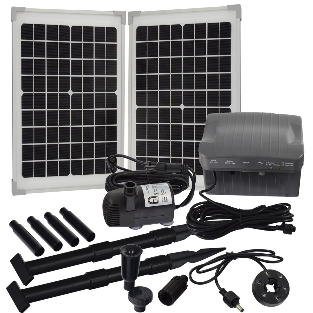 Agora-Tec® 20W-BL-Li Beleuchtete Solar Teichpumpe 20 Watt monokristallin mit Lithium-Fe Akku und 6 F
