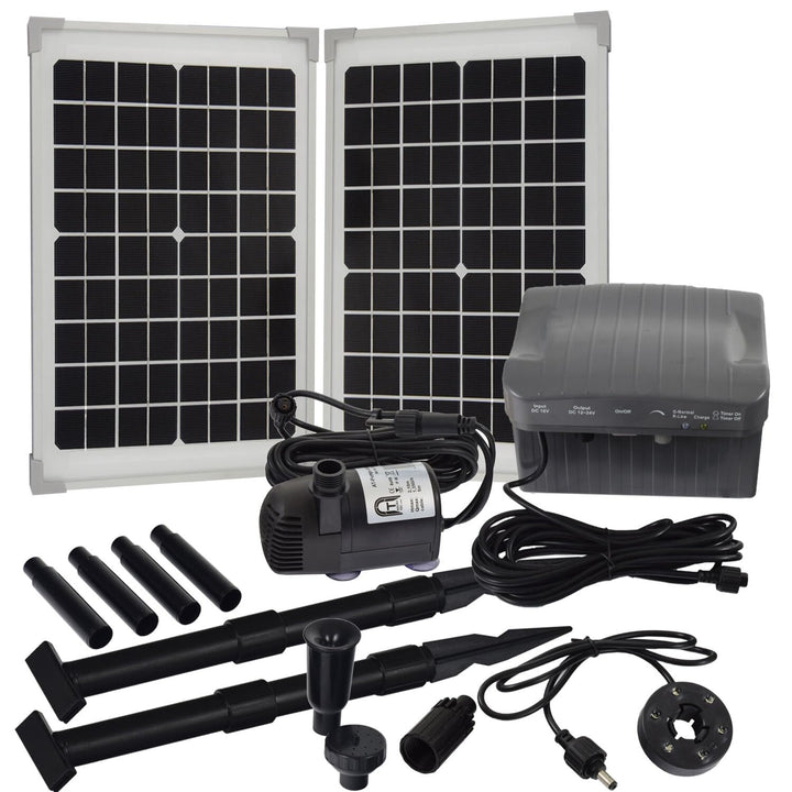Agora-Tec® 20W-BL-Li Beleuchtete Solar Teichpumpe 20 Watt monokristallin mit Lithium-Fe Akku und 6 F