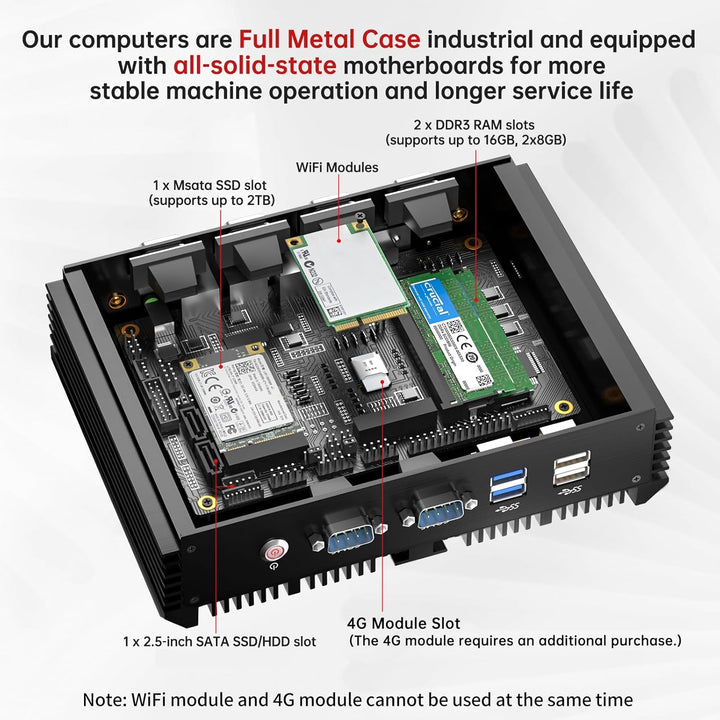 Industrie Mini PC, Desktop Lüfterloser Computer Core i7-5500U 2.4-3.0GHz, Windows 10 Pro, 16G RAM, 5