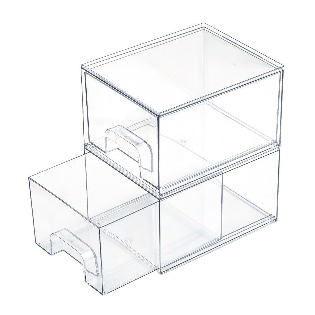 2 Stück Schubladen Organizer Stapelbar,Transparent Badezimmer Organizer mit Schubladen,Organizer Bad