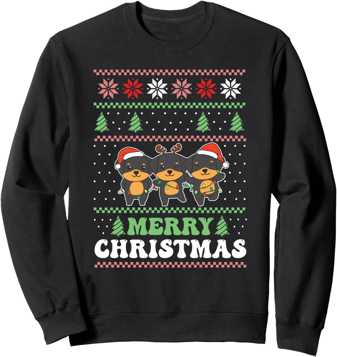 Frohe Weihnachten Retro Ugly Christmas Rottweiler Sweatshirt