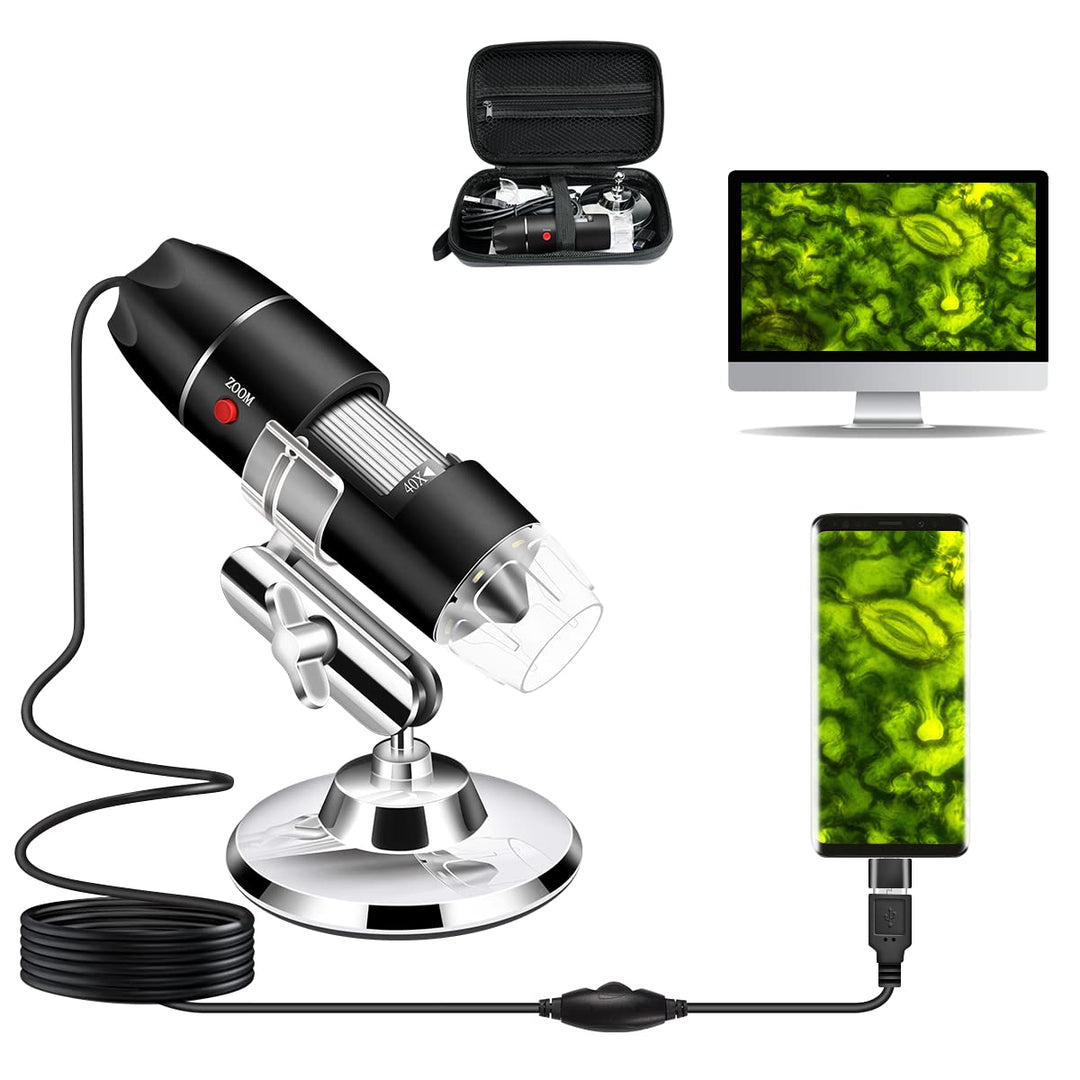 USB-Mikroskop-Kamera, 40x bis 1000x, Digitales Mikroskop mit Metallständer und Tragetasche, Kompatib