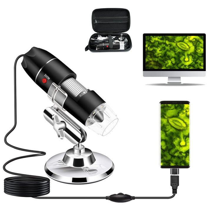 USB-Mikroskop-Kamera, 40x bis 1000x, Digitales Mikroskop mit Metallständer und Tragetasche, Kompatib