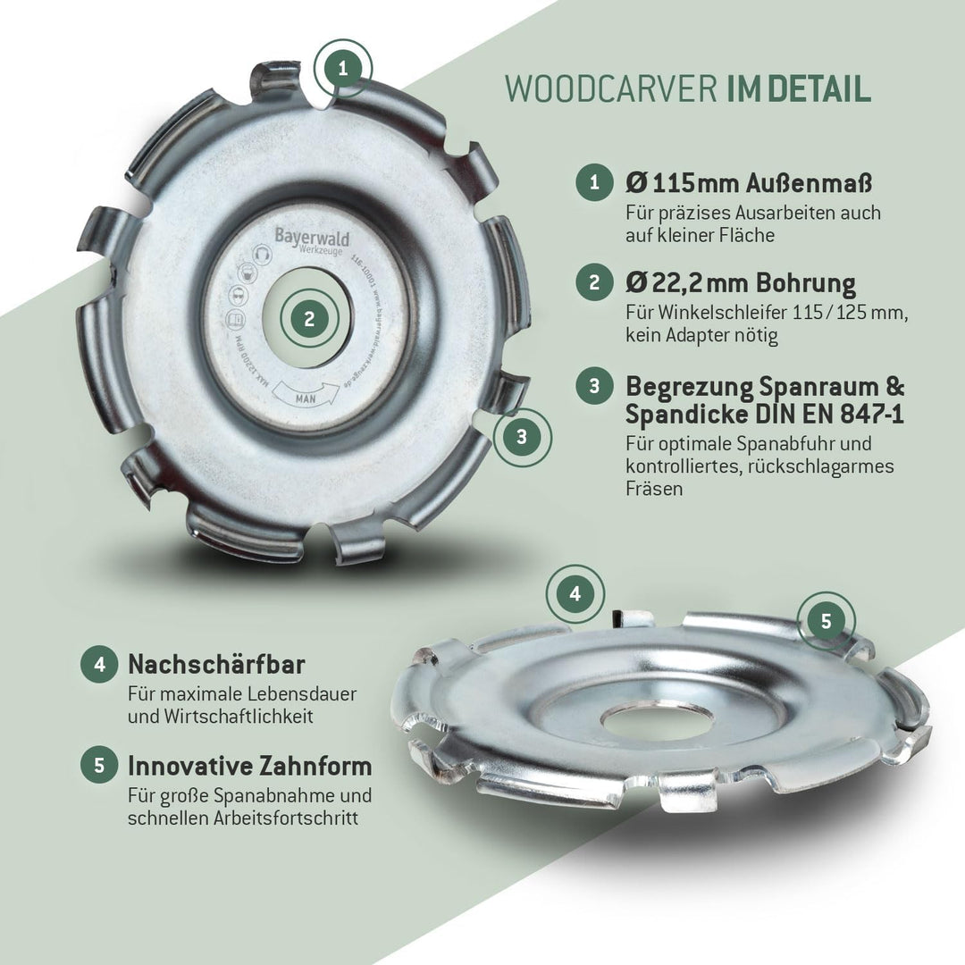 Bayerwald Woodcarver Ø 115 mm - Frässcheibe für Winkelschleifer zur Holzbearbeitung/ideales Werkzeug