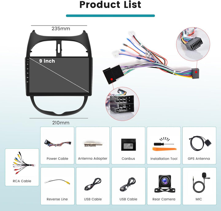 Hikity 2G 64G Android 15 Autoradio Für Peugeot 206 206CC 2001-2016/Cirteon C2 mit Wireless Carplay A