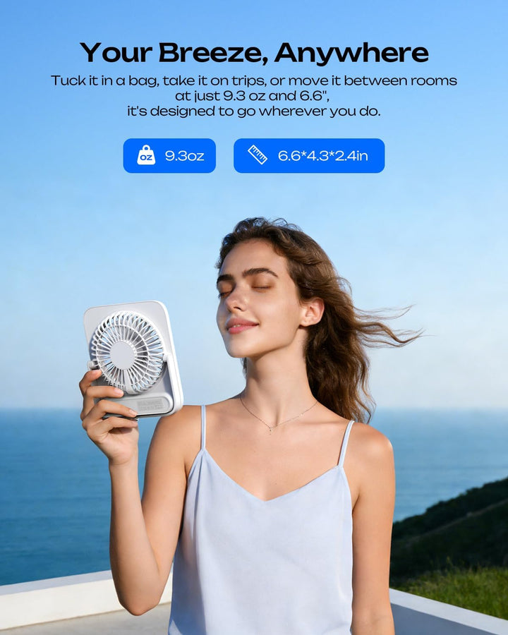 Otlonpe Tischventilator Leise, 4000mAh Akku Tisch Ventilator Tragbar, 4-Speed Tischventilatoren Klei