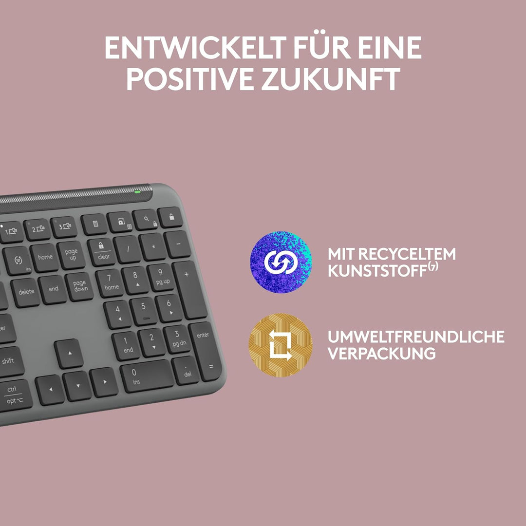 Logitech Signature Slim K950 kabellose Tastatur, schlankes Design, Wechseln zwischen Geräten beim Ti