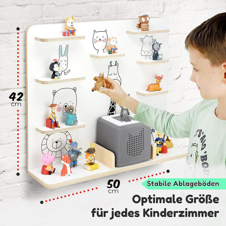 stadtecken Holzregal für Musikbox I Geeignet für die Toniebox und ca. 50 Tonies I Perfekte Tonie Auf
