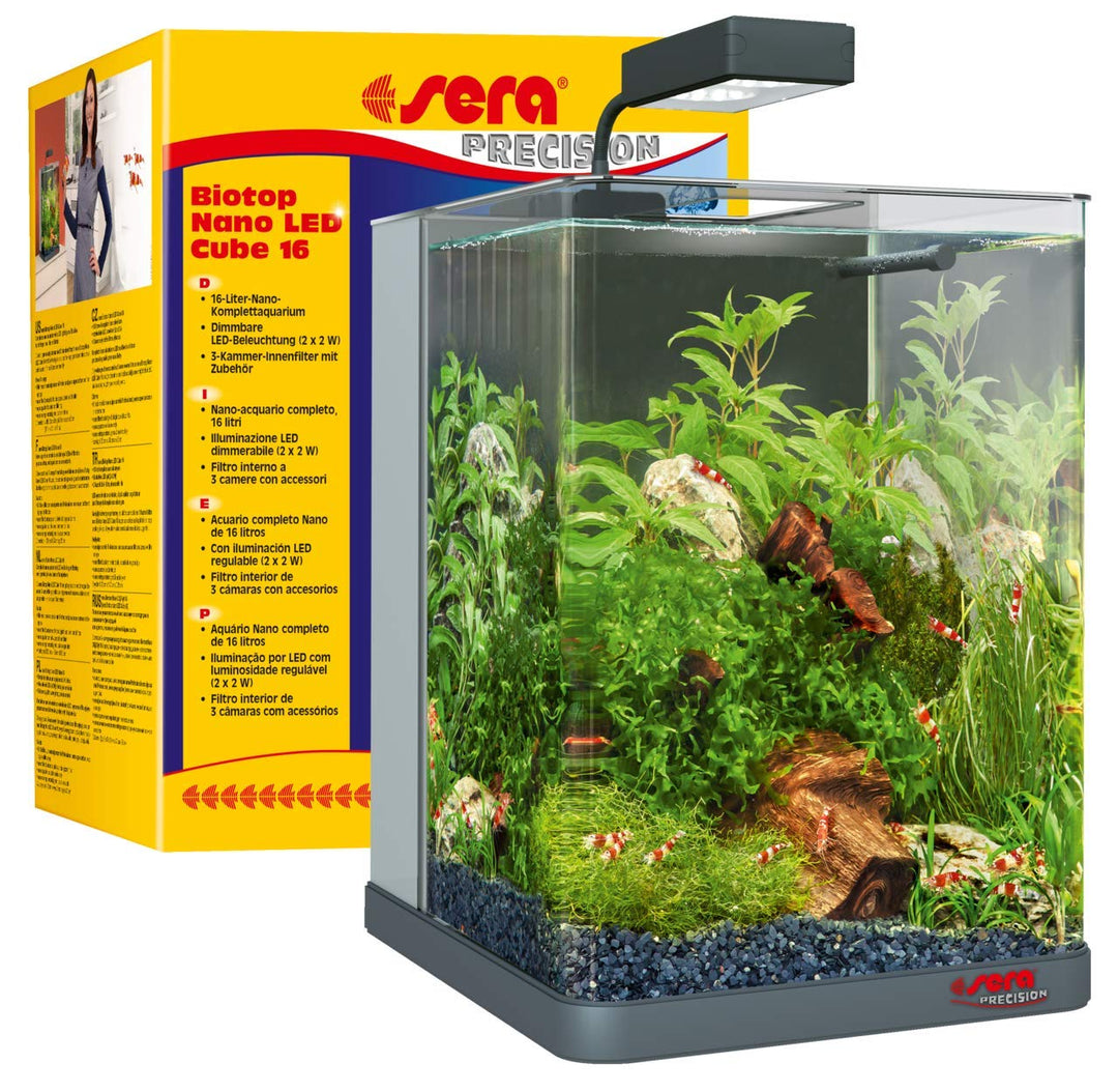 sera Biotop Nano LED Cube 16 - 16 l Süsswasser-Nano-Komplettaquarium mit LED Beleuchtung und