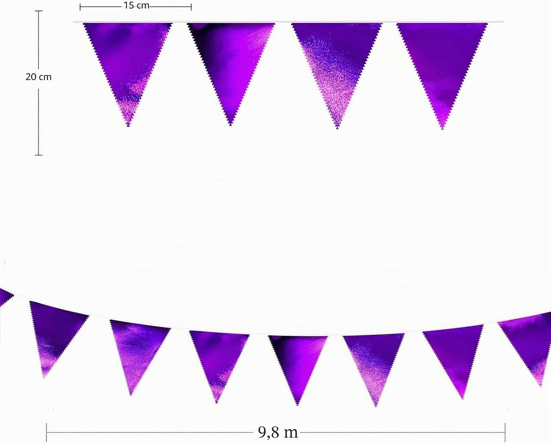 32Fuss Lange Violette Stoff-Dreiecksbanner-Flagge Doppelseitig Metallisch Holografische Wimpelkette