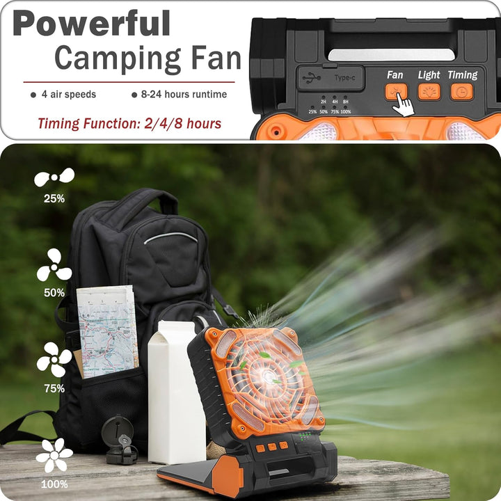 1-Stück Solar Camping Ventilator mit Campinglampe USB Aufladbar Leise Tischventilatoren LED Camping