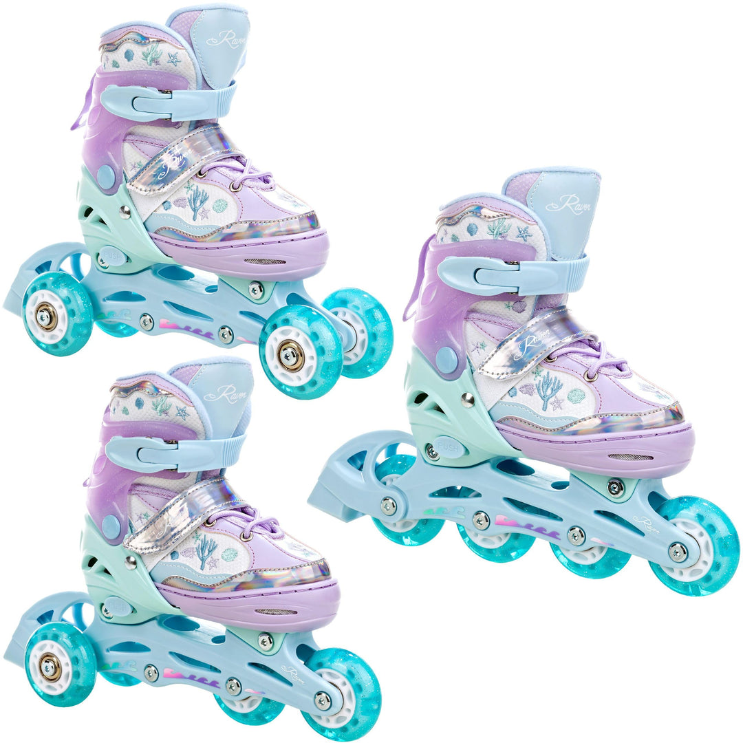 3in1 Inline Skates Inliner/Triskates/Rollschuhe Raven Lia/Loret verstellbar mit LED Leuchtrad 27-30