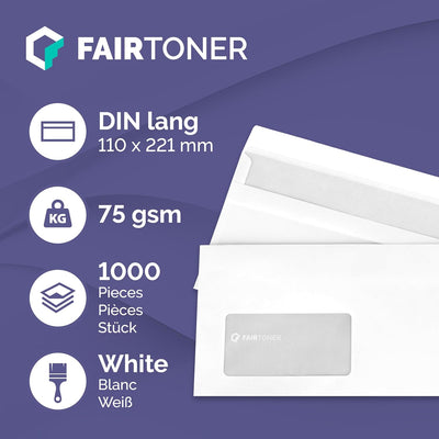 FairToner Briefumschläge DIN lang mit Fenster (1.000 Stück) selbstklebend, Fensterbriefumschläge 22