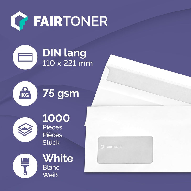 FairToner Briefumschläge DIN lang mit Fenster (1.000 Stück) selbstklebend, Fensterbriefumschläge 22