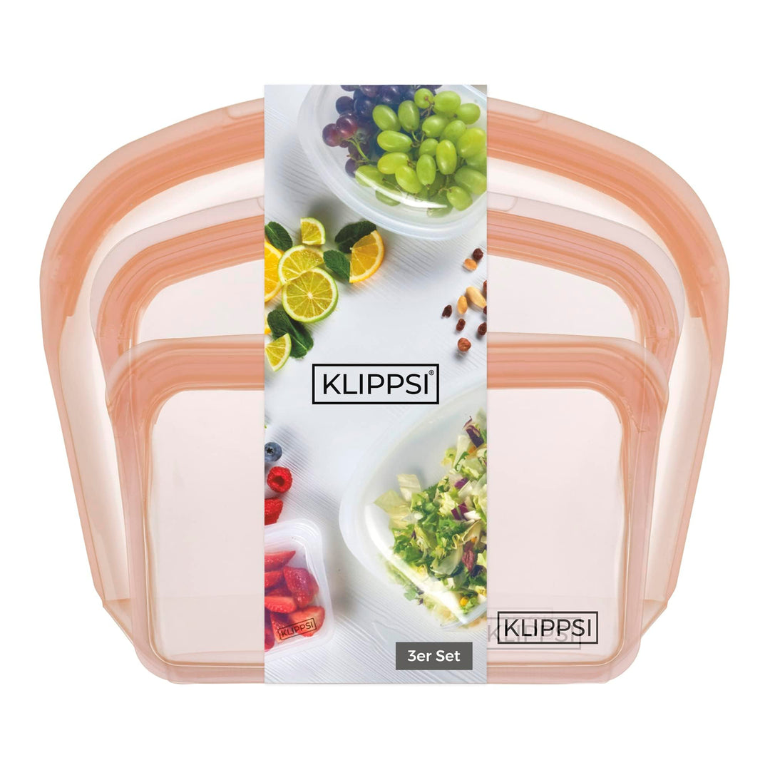 KLIPPSI® Wiederverwendbare Silikonbeutel Set Gefrierbeutel Aufbewahrungsbeutel reissfest, hitze-kält