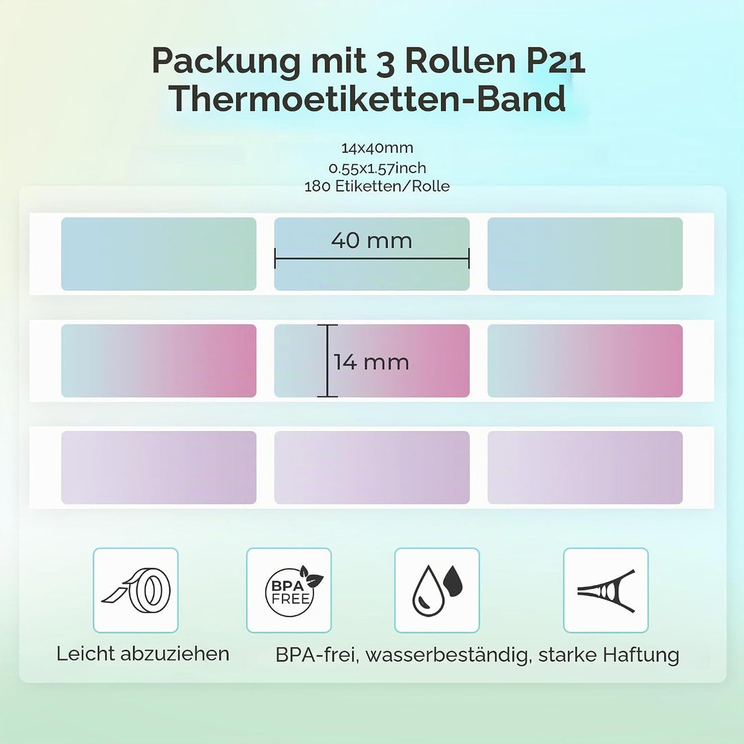 NELKO Original P21 Etikettenband-Ersatz, adaptiertes Etikettendruckpapier, 14 x 40 mm, Standard-lami